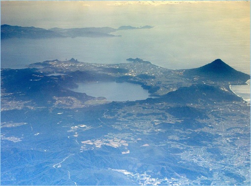 Ibusuki with Lake Ikeda in the South of Kagoshima Prefecture